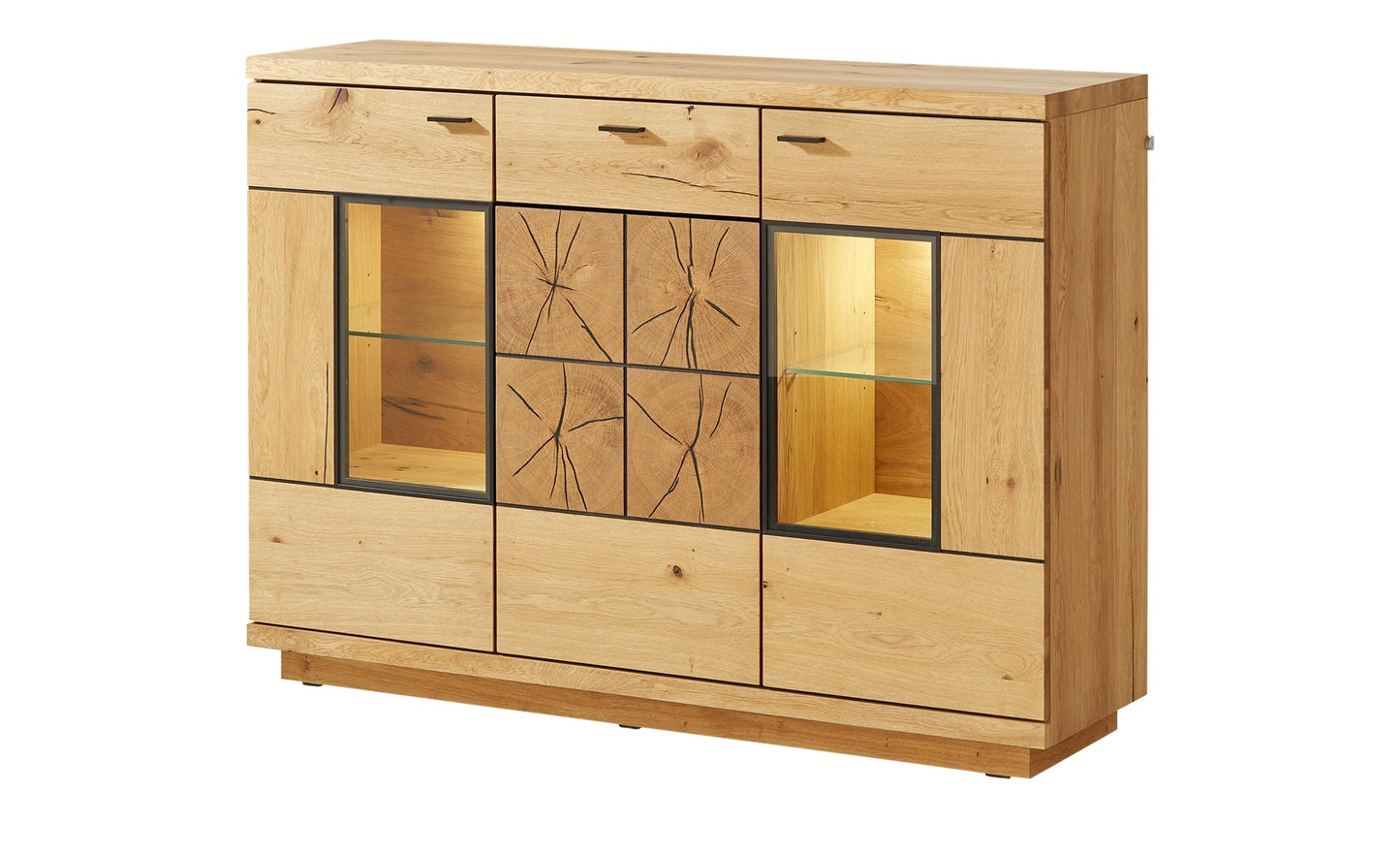 Comoda Bar Dakota Lungime 151.6 cm, Furnir Stejar Salbatic, Living, Decor Usi din Trunchi Natural, Inchidere Silentioasa