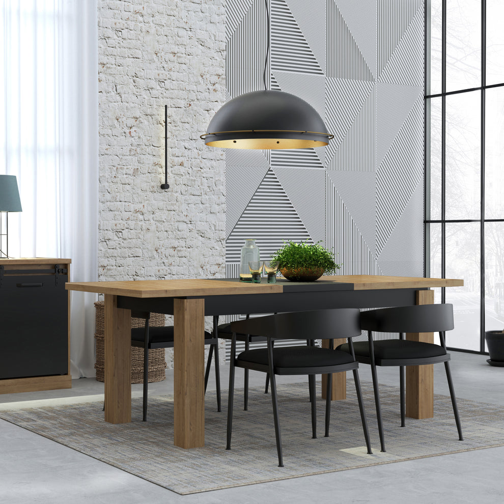 Masa Extensibila Kaszimiro, Stejar Waterford Si Negru, 160 x 78.2 x 90 Cm