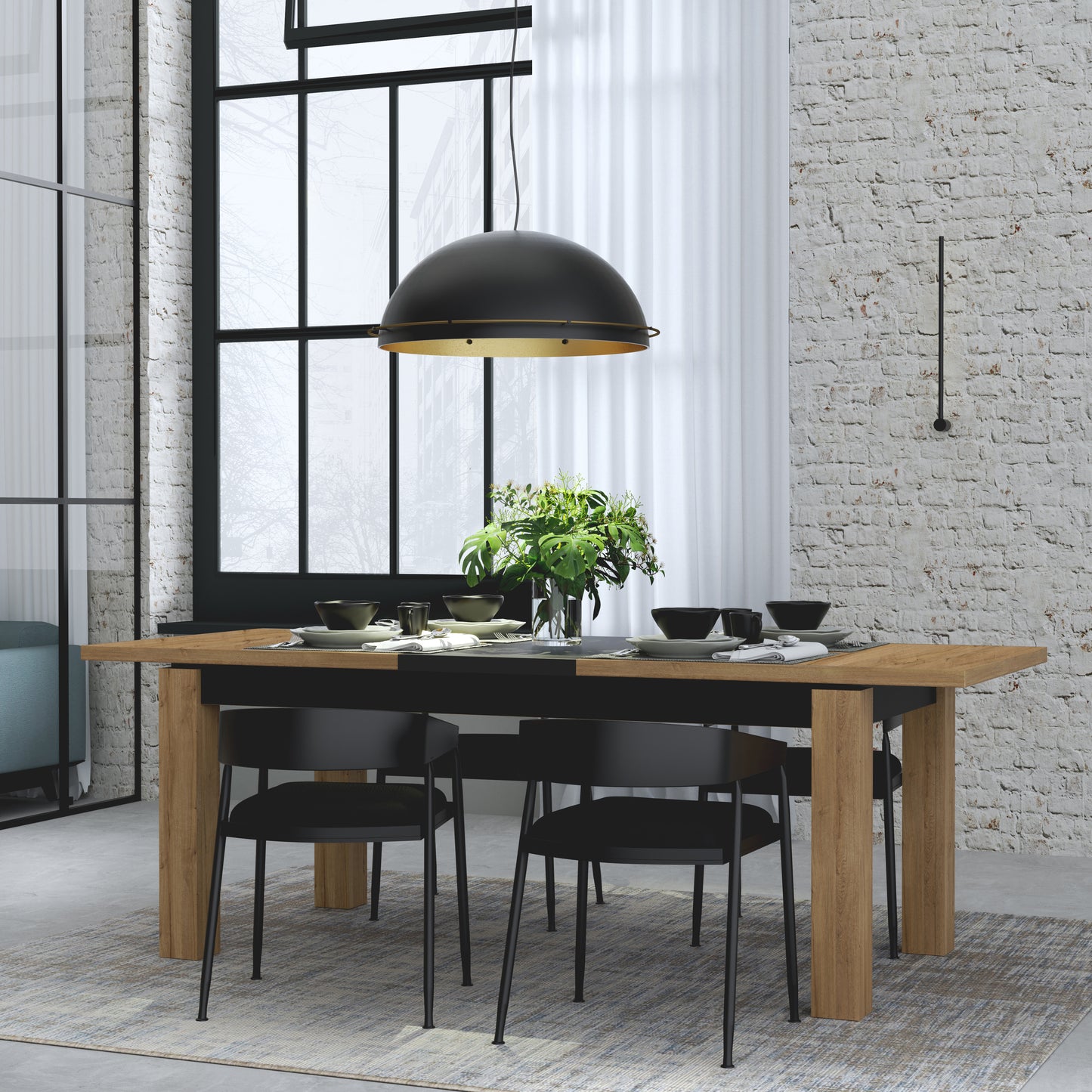 Masa Extensibila Kaszimiro, Stejar Waterford Si Negru, 160 x 78.2 x 90 Cm
