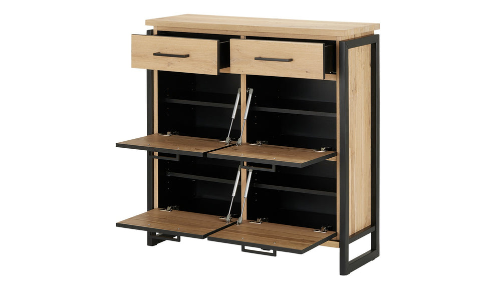 Pantofar Cu 4 Usi Si 2 Sertare Reno, Furnir Din Lemn Masiv, Smoked Oak,108 Cm