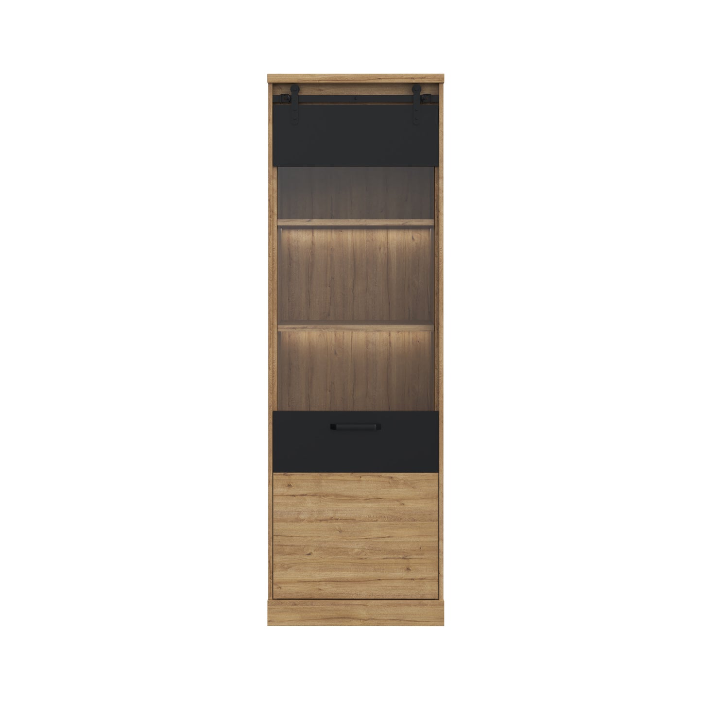 Vitrina Cu 1 Usa Kaszimiro, Stejar Waterford Si Negru, 63.4 Cm