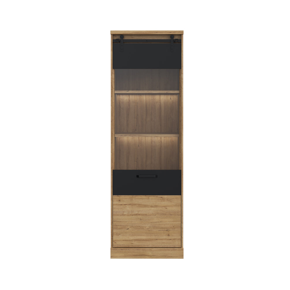 Vitrina Cu 1 Usa Kaszimiro, Stejar Waterford Si Negru, 63.4 Cm