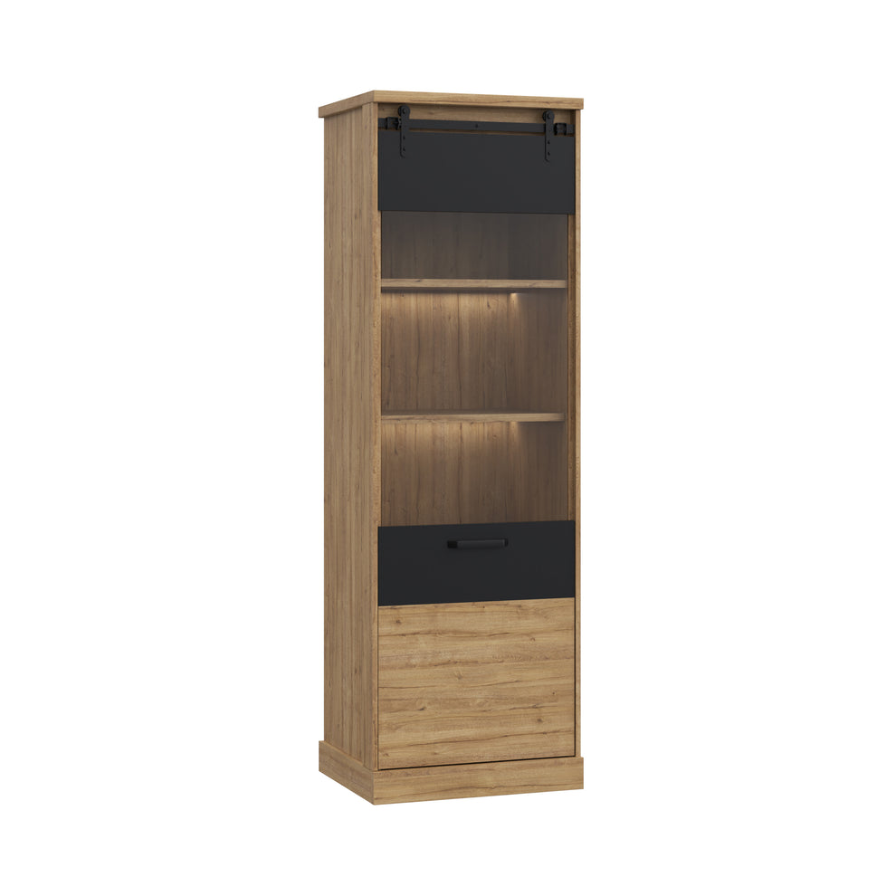 Vitrina Cu 1 Usa Kaszimiro, Stejar Waterford Si Negru, 63.4 Cm
