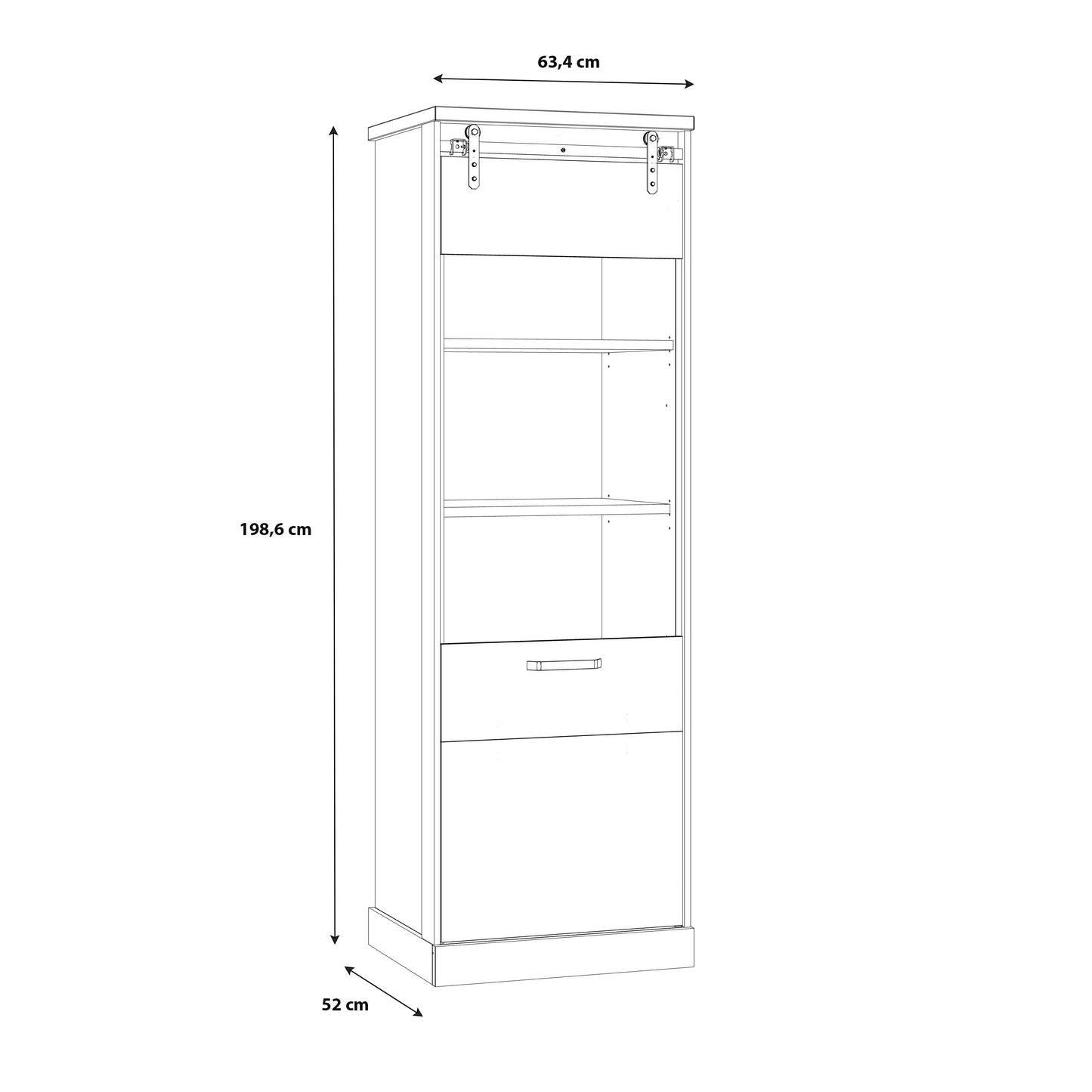 Vitrina Cu 1 Usa Kaszimiro, Stejar Waterford Si Negru, 63.4 Cm