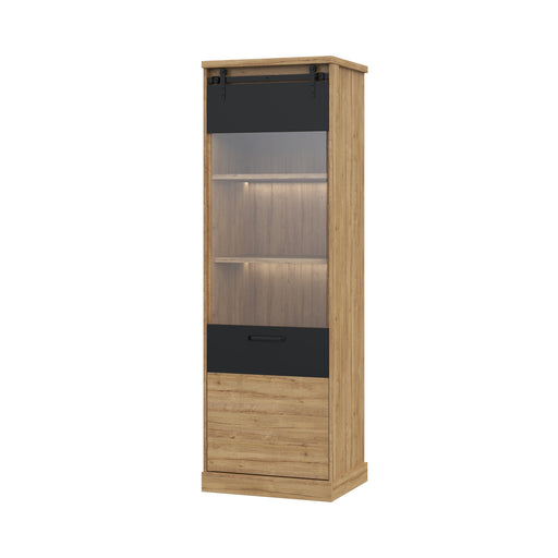 Vitrina Cu 1 Usa Kaszimiro, Stejar Waterford Si Negru, 63.4 Cm