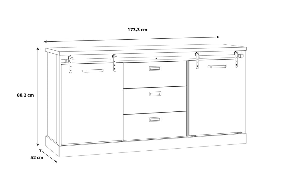 Comoda Kaszimiro, Stejar Waterford Si Negru, 173.3 Cm