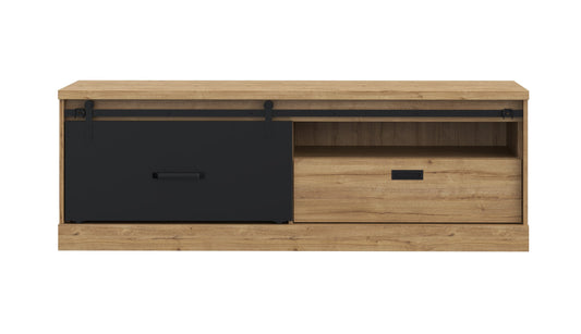 Comoda Tv Kaszimiro, Stejar Waterford Si Negru, 163.2 x 56.2 x 52 Cm