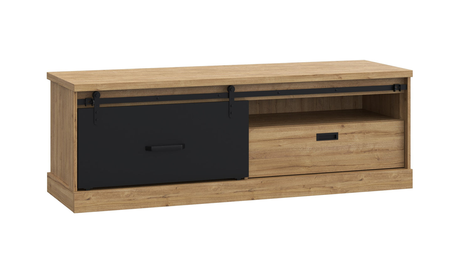 Comoda Tv Kaszimiro, Stejar Waterford Si Negru, 163.2 x 56.2 x 52 Cm