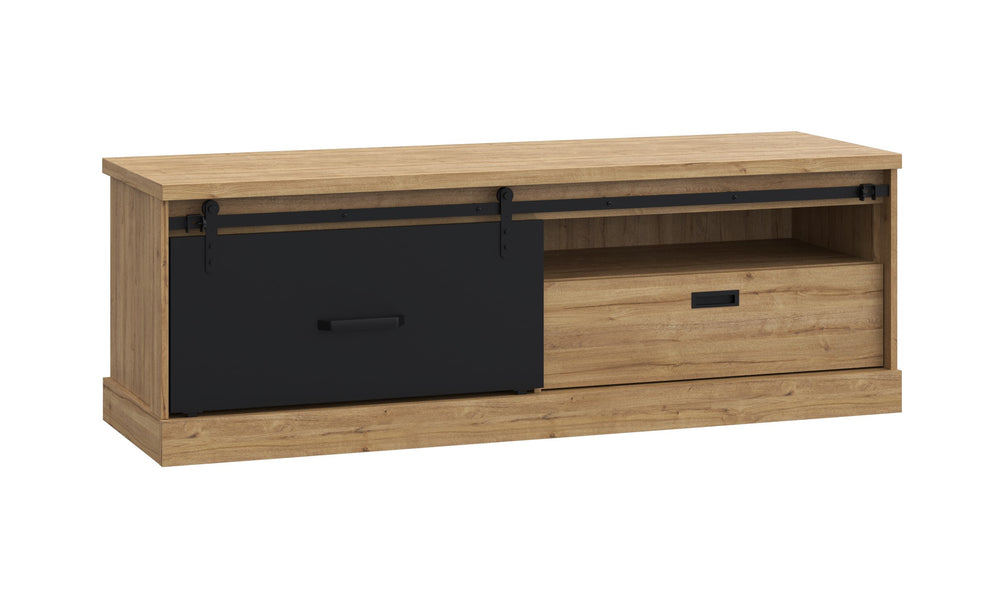 Comoda Tv Kaszimiro, Stejar Waterford Si Negru, 163.2 x 56.2 x 52 Cm