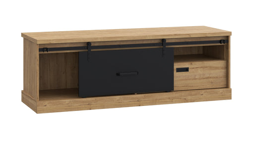 Comoda Tv Kaszimiro, Stejar Waterford Si Negru, 163.2 x 56.2 x 52 Cm
