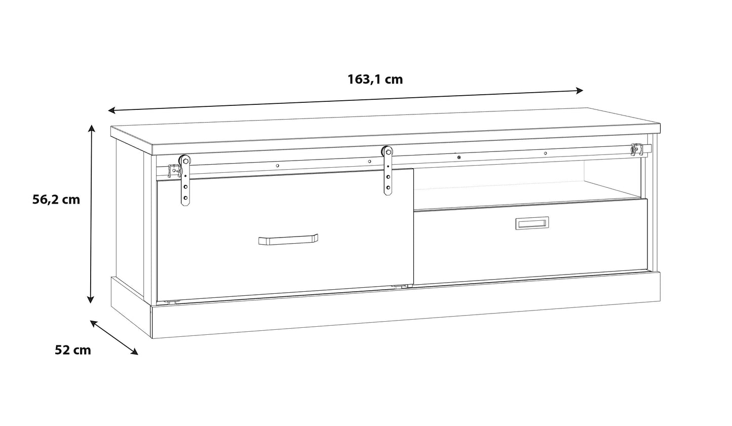 Comoda Tv Kaszimiro, Stejar Waterford Si Negru, 163.2 x 56.2 x 52 Cm
