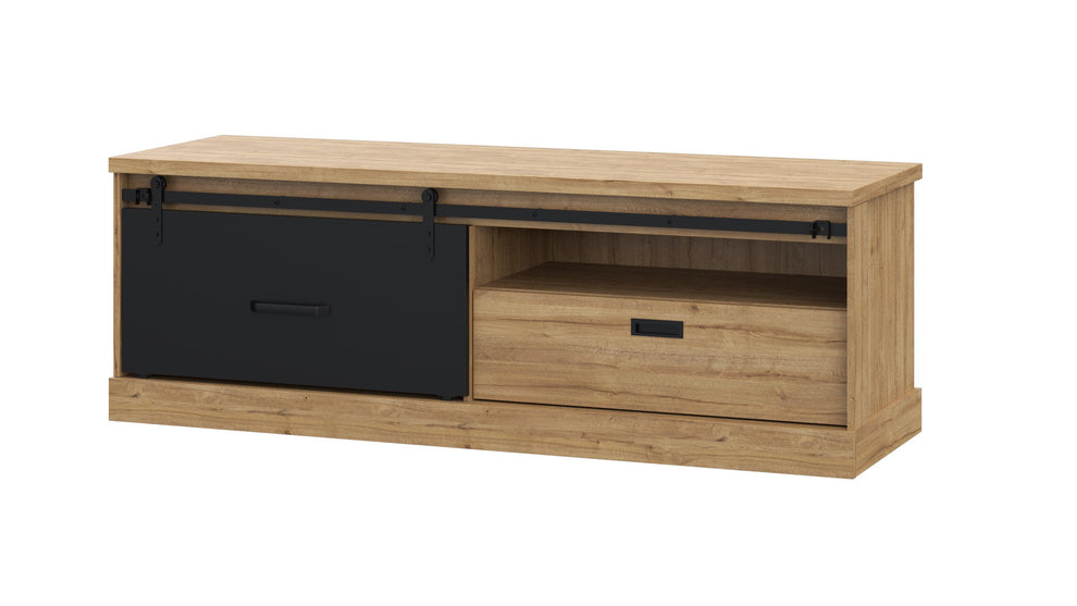Comoda Tv Kaszimiro, Stejar Waterford Si Negru, 163.2 x 56.2 x 52 Cm