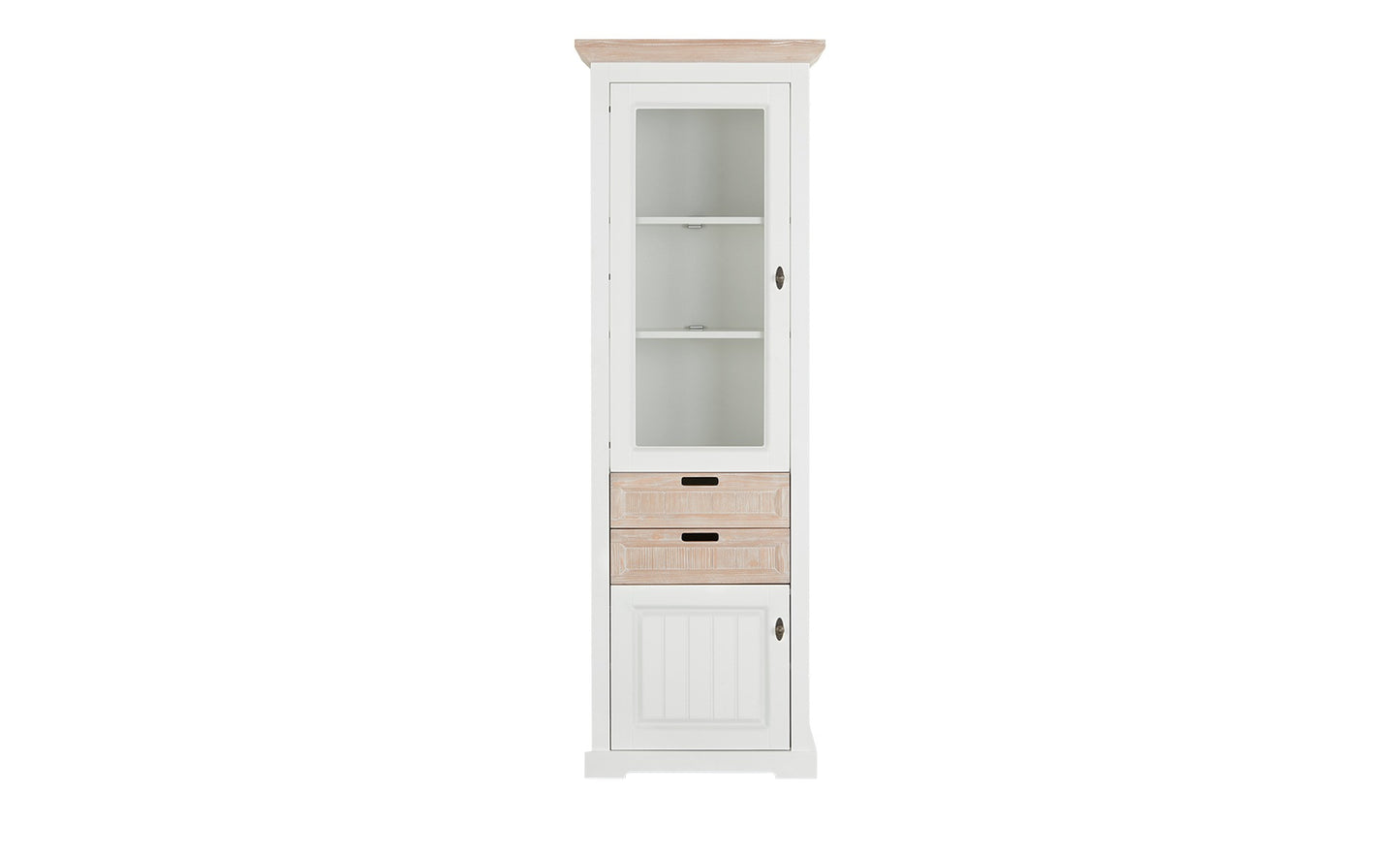 Vitrina Porto Stanga Cu 2 Usi Si 2 Sertare Alb Si Natur, 67.5 Cm