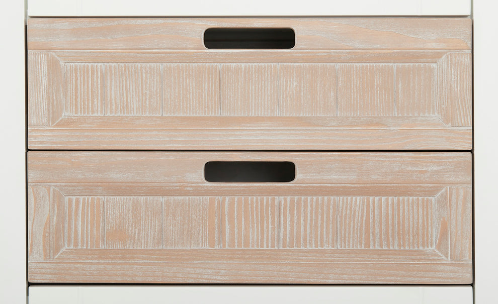 Vitrina Porto Stanga Cu 2 Usi Si 2 Sertare Alb Si Natur, 67.5 Cm