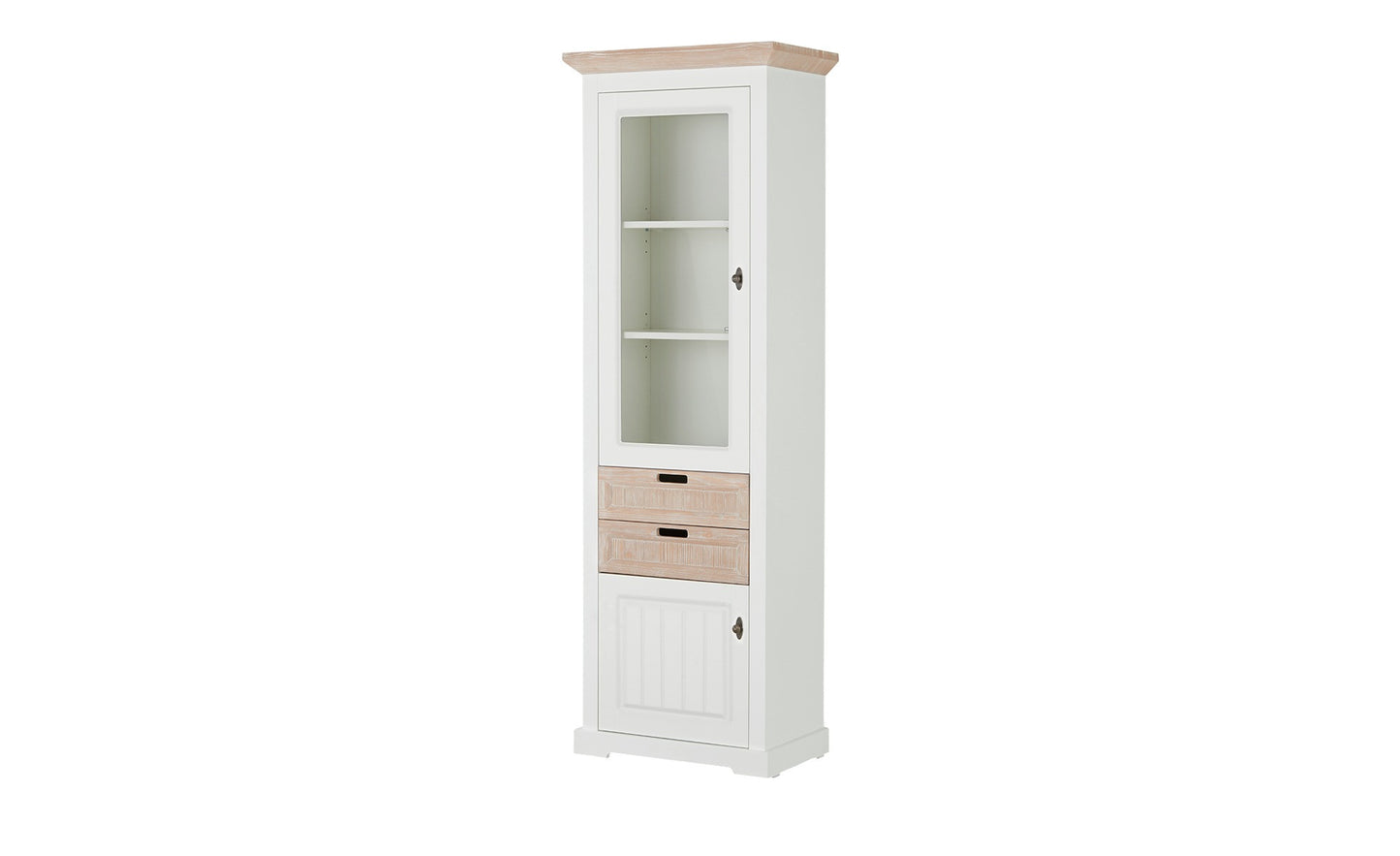 Vitrina Porto Stanga Cu 2 Usi Si 2 Sertare Alb Si Natur, 67.5 Cm