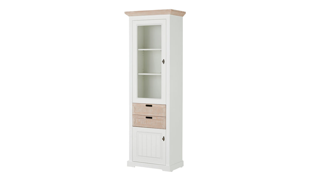 Vitrina Porto Stanga Cu 2 Usi Si 2 Sertare Alb Si Natur, 67.5 Cm