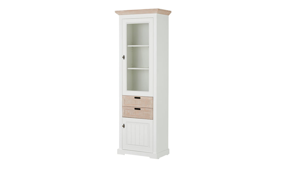 Vitrina Porto Stanga Cu 2 Usi Si 2 Sertare Alb Si Natur, 67.5 Cm