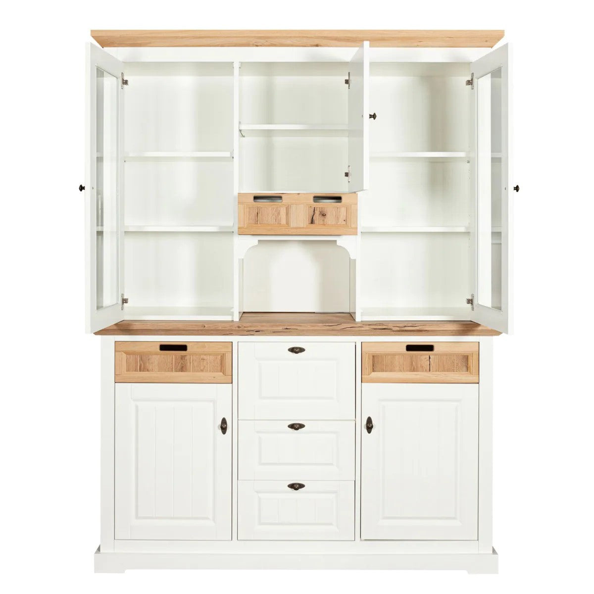 Bufet Cu Vitrina Tivoli Alb Si Natur, 150 Cm