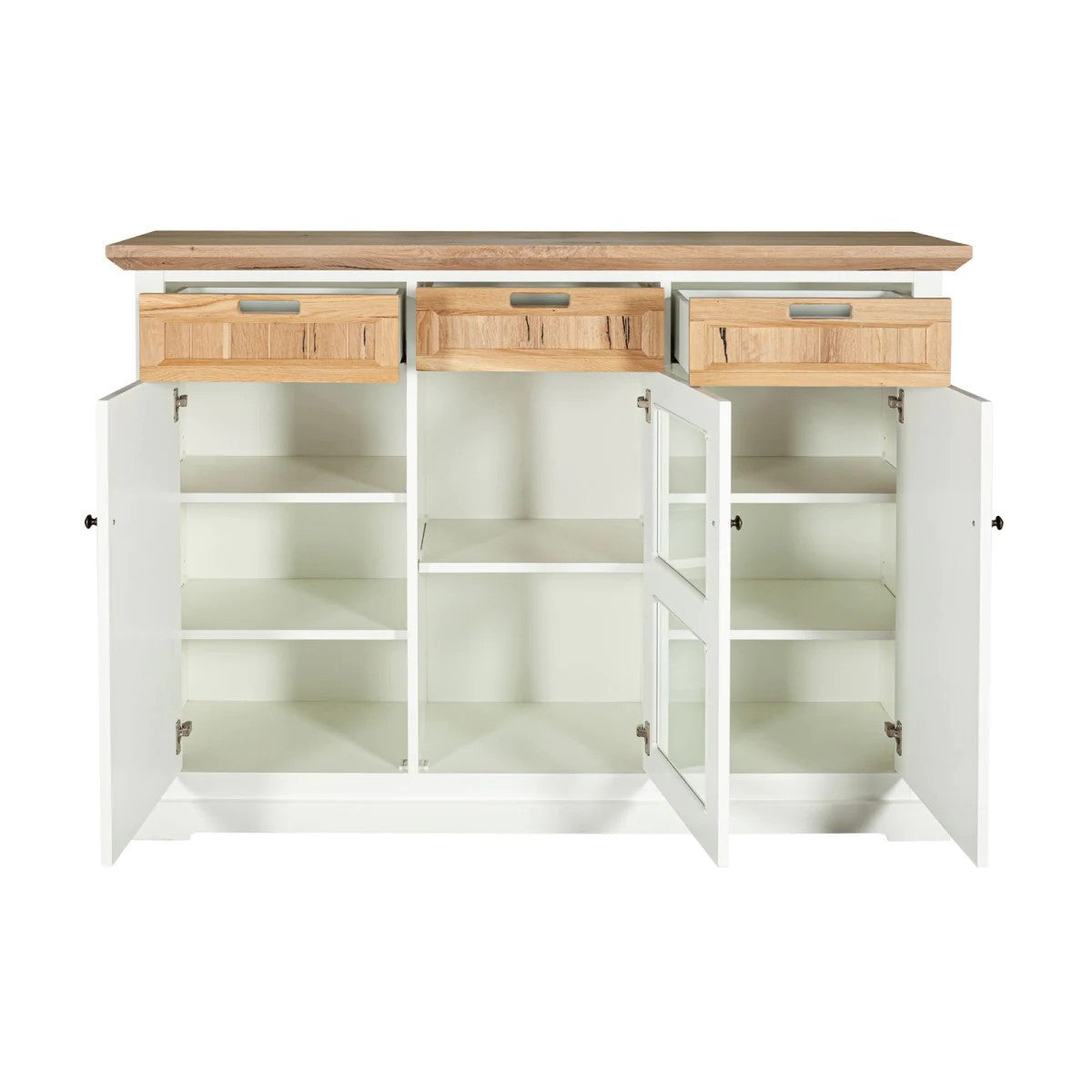 Comoda Bar Tivoli Cu 3 Usi Si 3 Sertare Alb Si Natur, 150 Cm