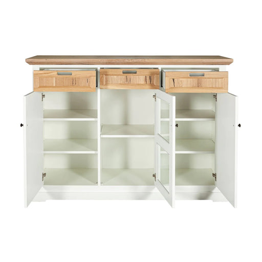 Comoda Bar Tivoli Cu 3 Usi Si 3 Sertare Alb Si Natur, 150 Cm