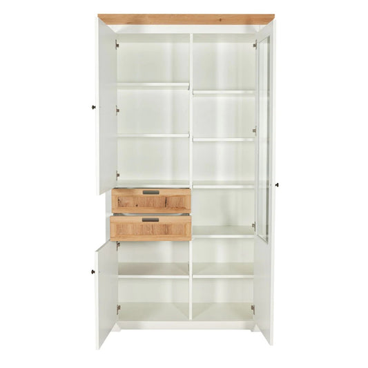 Vitrina Tivoli Cu 3 Usi Si 2 Sertare Alb Si Natur, 110 Cm