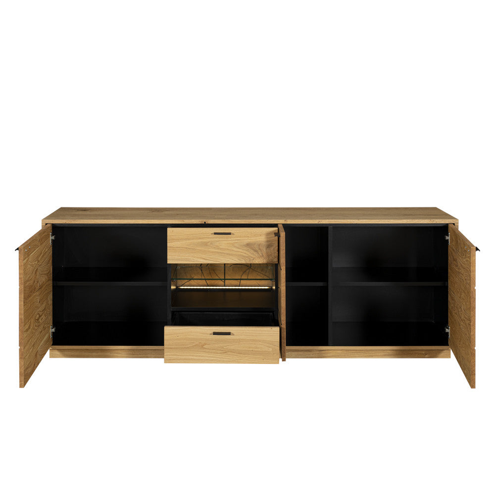 Comoda Tv Urbano Oak Cu 3 Usi, 2 Sertare Si 1 Nisa, Stejar Rustic Si Negru, 195 Cm