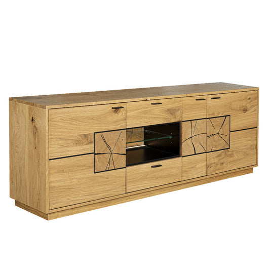 Comoda Tv Urbano Oak Cu 3 Usi, 2 Sertare Si 1 Nisa, Stejar Rustic Si Negru, 195 Cm