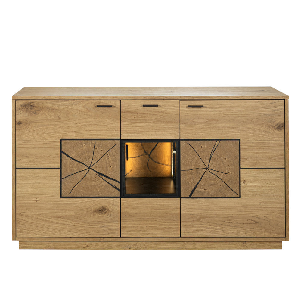 Bufet Urbano Oak Cu 3 Usi Si 1 Sertar, Stejar Rustic Si Negru, 140 Cm