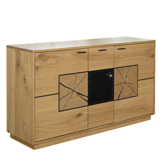 Bufet Urbano Oak Cu 3 Usi Si 1 Sertar, Stejar Rustic Si Negru, 140 Cm
