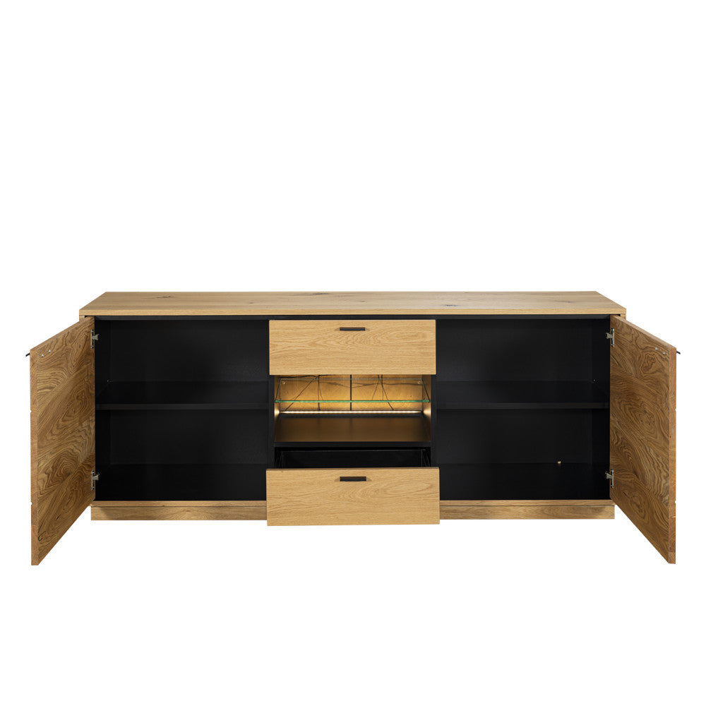 Comoda Tv Urbano Oak Cu 2 Usi Si 2 Sertare, Stejar Rustic Si Negru, 170 Cm