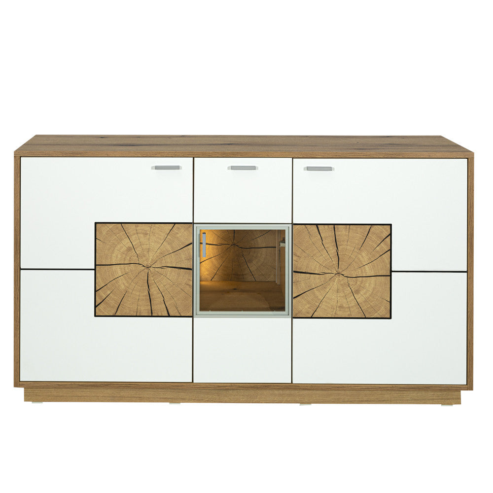Bufet Urbano White Cu 3 Usi Si 1 Sertar Alb Si Natur, 140 Cm