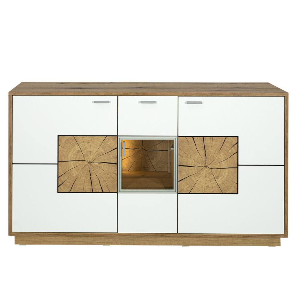 Bufet Urbano White Cu 3 Usi Si 1 Sertar Alb Si Natur, 140 Cm