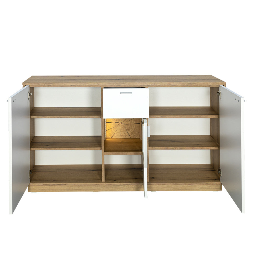 Bufet Urbano White Cu 3 Usi Si 1 Sertar Alb Si Natur, 140 Cm