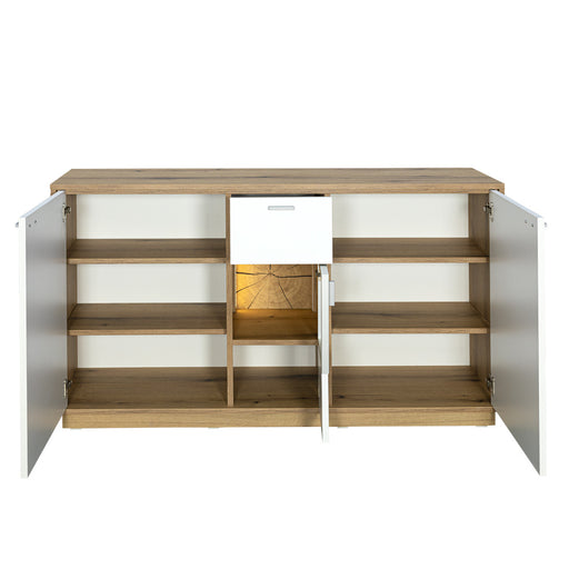 Bufet Urbano White Cu 3 Usi Si 1 Sertar Alb Si Natur, 140 Cm