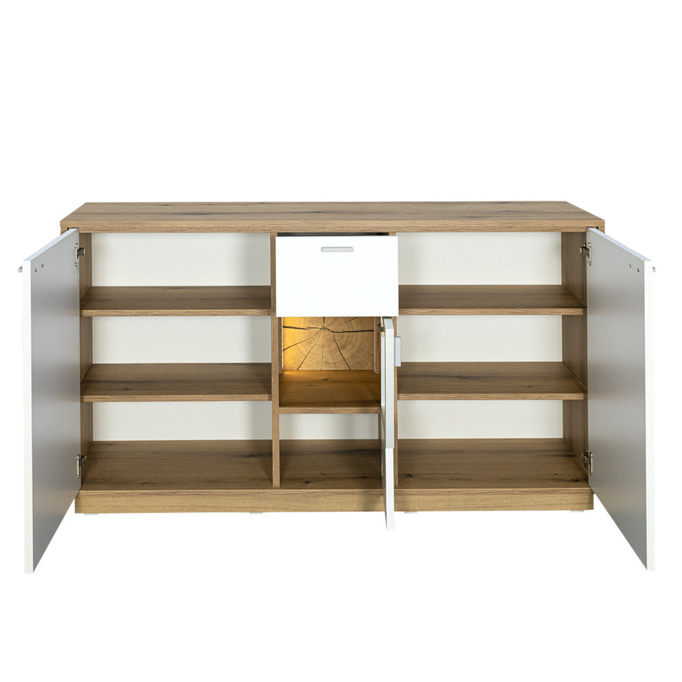 Bufet Urbano White Cu 3 Usi Si 1 Sertar Alb Si Natur, 140 Cm