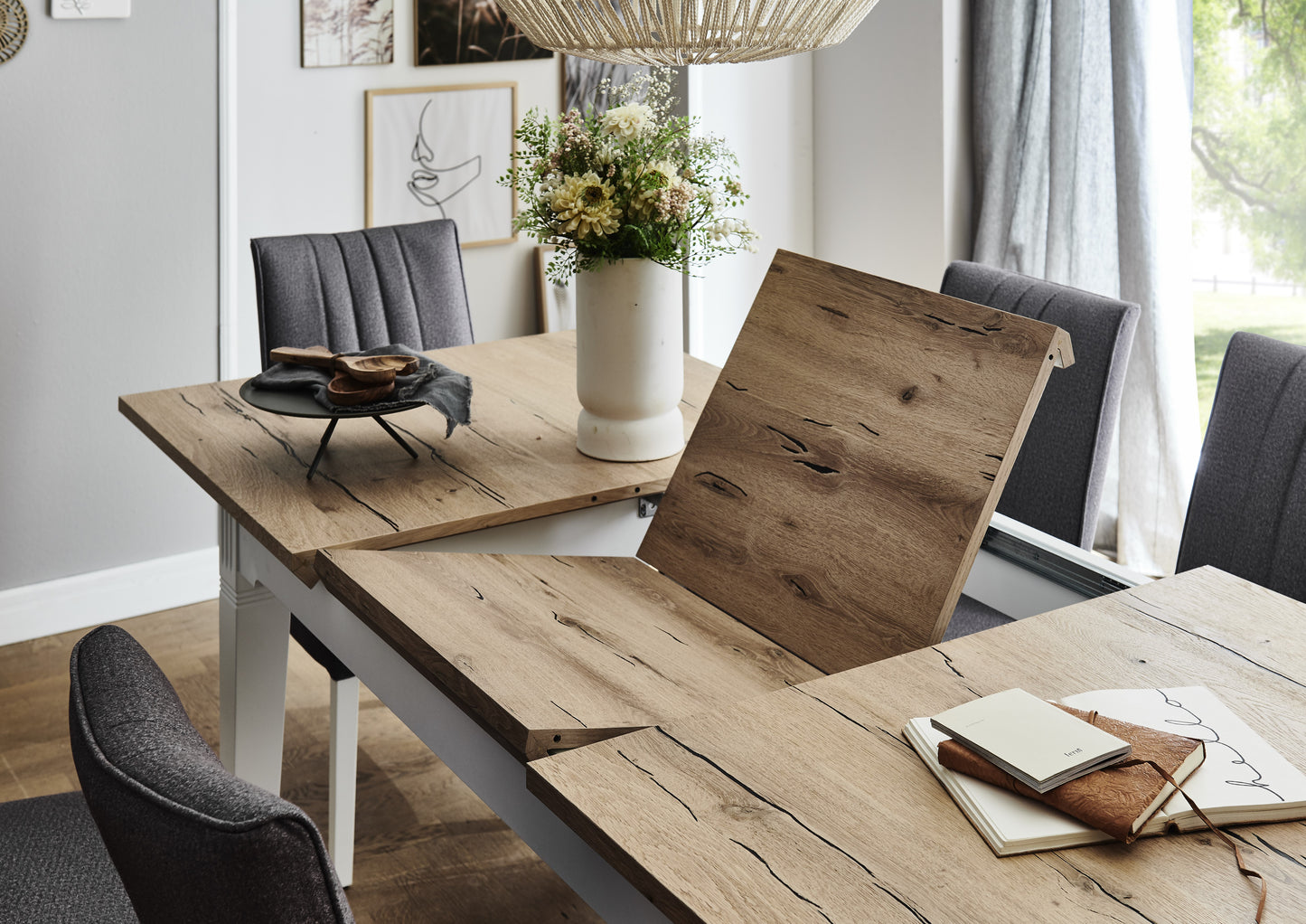 Masa Extensibila Tivoli Alb Si Natur, 160/215 X 90 X 77.5 Cm