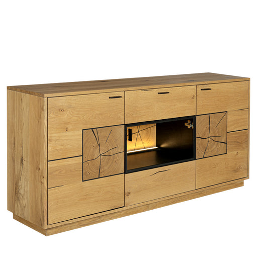 Bufet Urbano Oak Cu 3 Usi Si 1 Sertar, Stejar Rustic Si Negru, 170 Cm