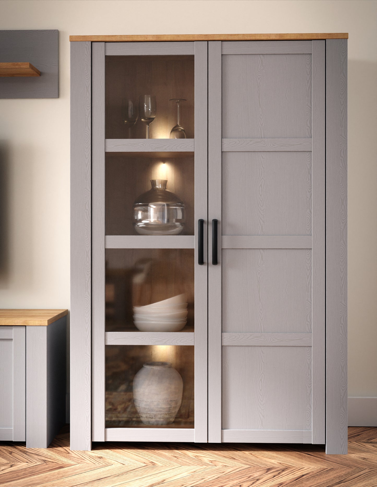 Vitrina Behalf Stejar Riviera Si Stejar Gri, 106.4 Cm