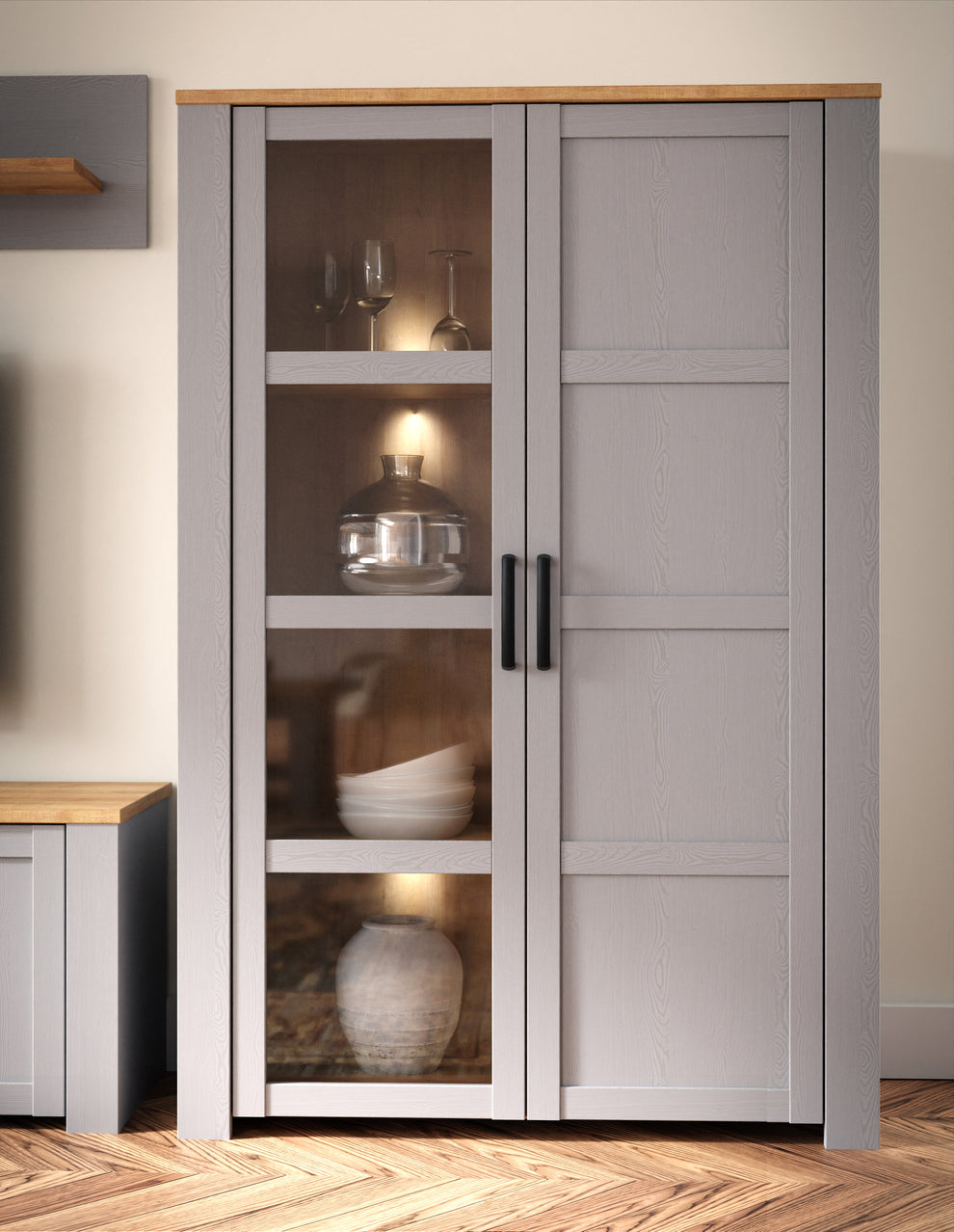 Vitrina Behalf Stejar Riviera Si Stejar Gri, 106.4 Cm