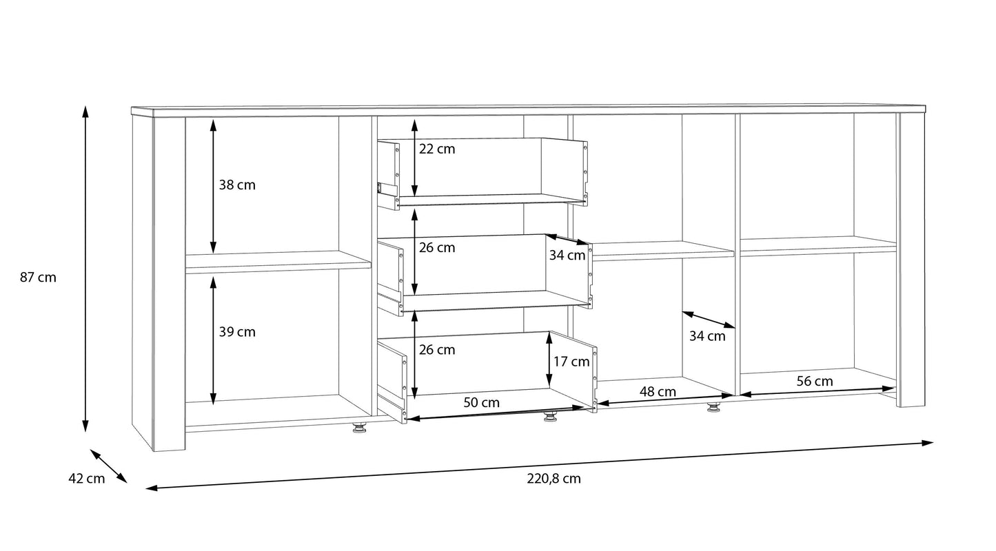 Comoda Behalf Stejar Riviera Si Stejar Gri, 220.8 Cm