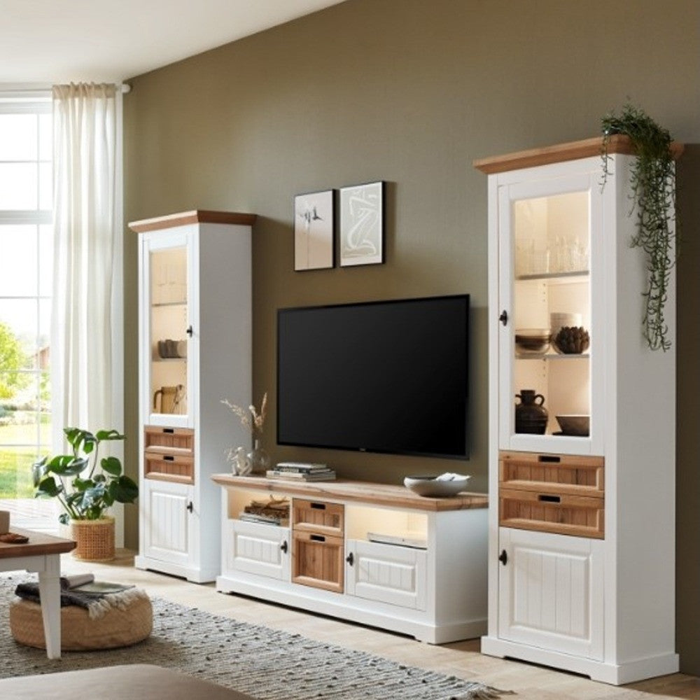 Vitrina Tivoli Dreapta Cu 2 Usi Si 2 Sertare Alb Si Natur, 67.5 Cm