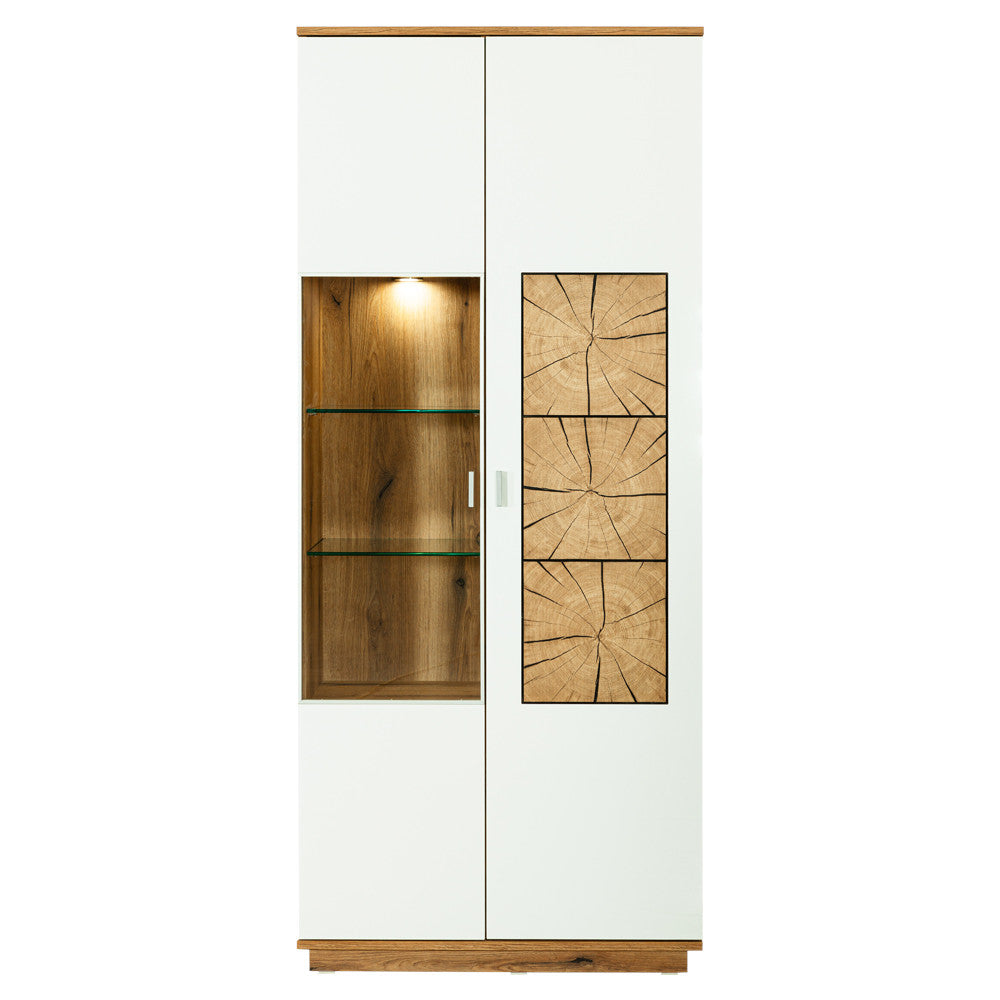 Vitrina Dakota White Cu 2 Usi Alb Si Natur, 85 Cm