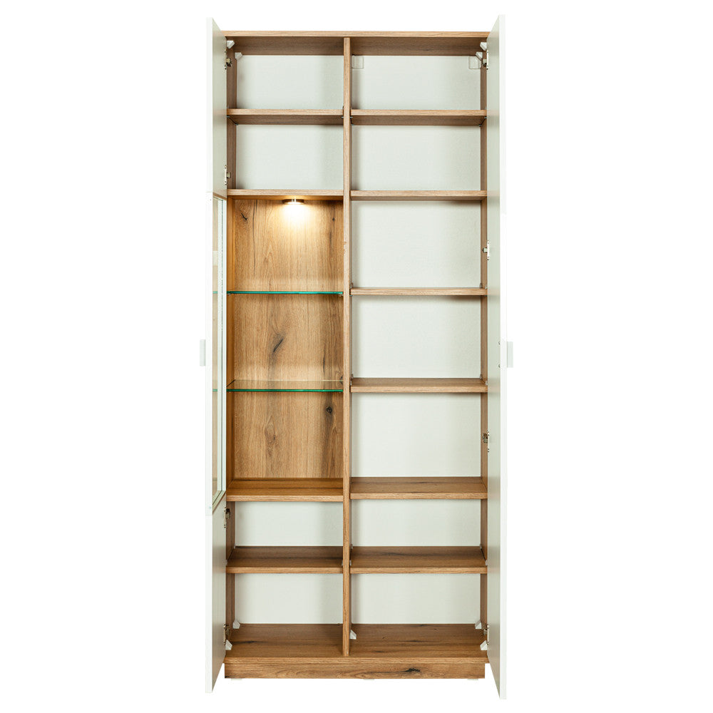 Vitrina Dakota White Cu 2 Usi Alb Si Natur, 85 Cm