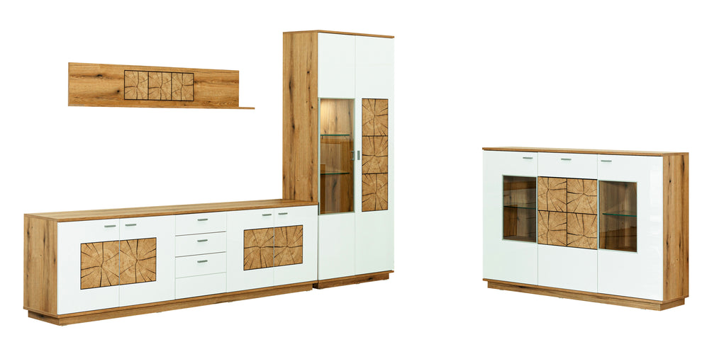 Vitrina Dakota White Cu 2 Usi Alb Si Natur, 85 Cm