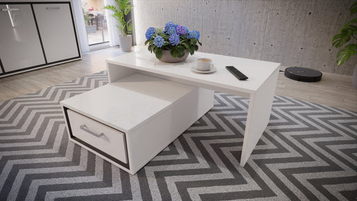 Masa De Cafea Rigmor, Alb, Beton Optic Gri Si Alb Super Lucios, 110 x 48 x 100.8 Cm