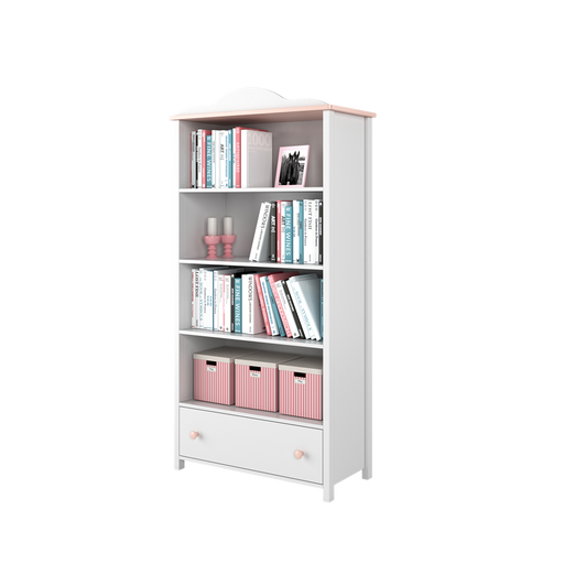 Biblioteca Lena Cu 1 Sertar, Alb Si Roz, 85 X 171 X 42 Cm