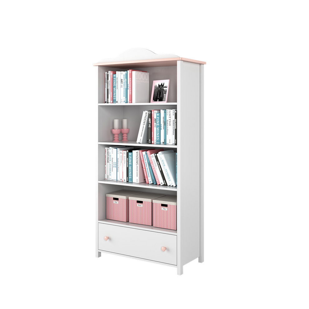Biblioteca Lena Cu 1 Sertar, Alb Si Roz, 85 X 171 X 42 Cm