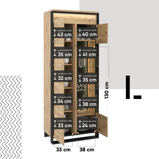 Vitrina Vant Cu Led Cu 2 Usi, Stejar Artizan Si Negru, 76 Cm