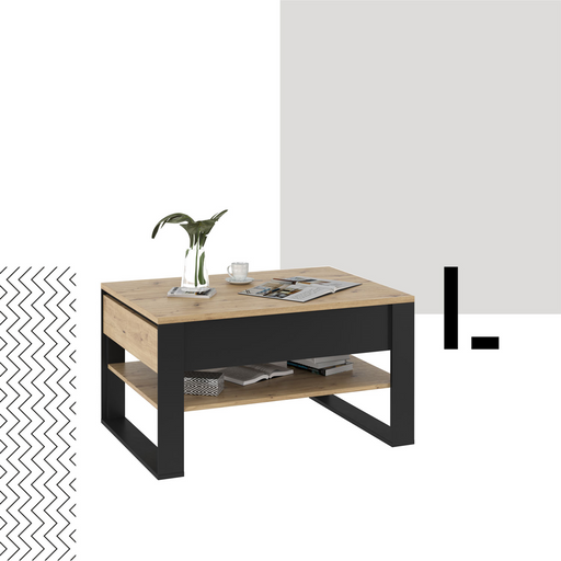 Masa De Cafea Vant Cu 2 Sertare, Stejar Artizan Si Negru, 100 Cm