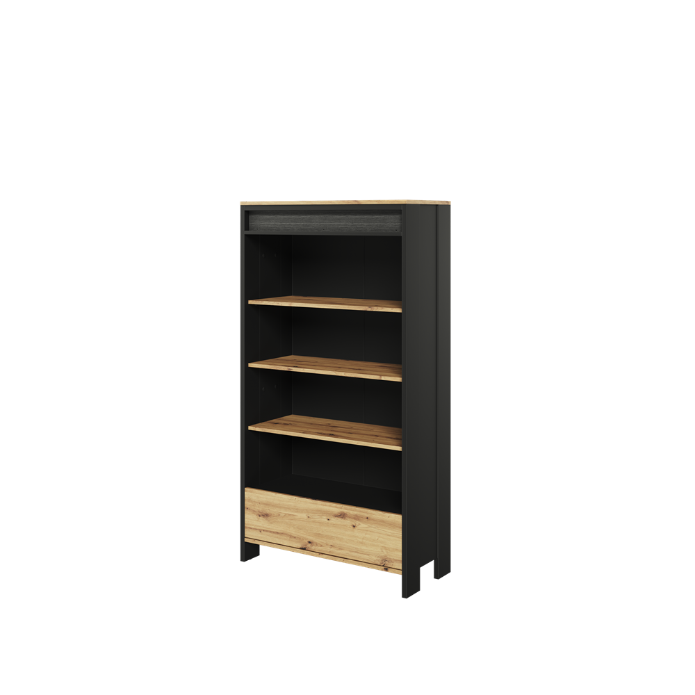 Biblioteca Dot Cu Led Cu 1 Sertar, Negru Si Stejar Artizanal, 72.1 Cm
